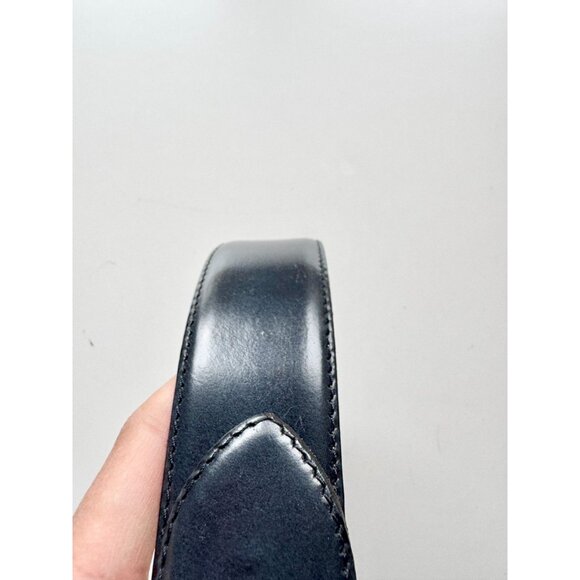 Vintage AQUASCUTUM Navy Blue Leather Large Gold Buckle Waist Belt, Size S - Picture 5 of 16